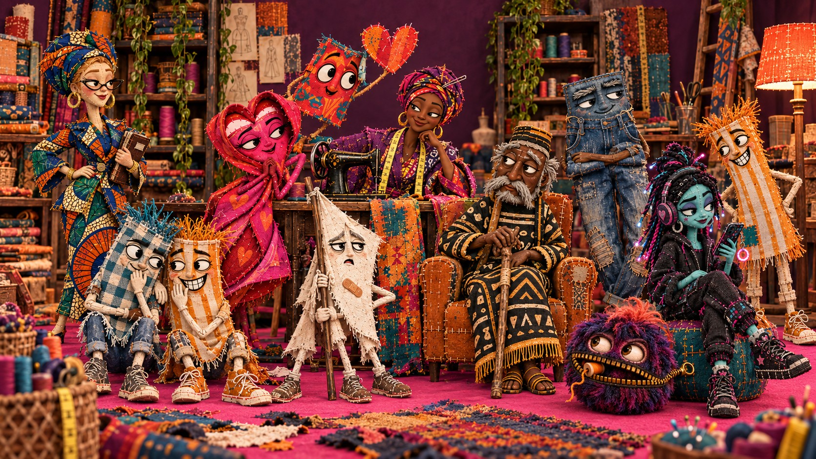 La famille de personnages Tissus Bavards